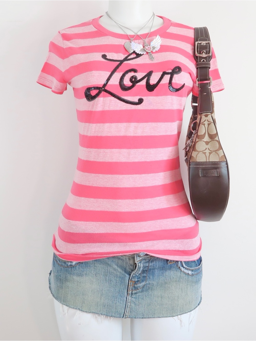 Aeropostale Pink Striped 'Love' Sequin Graphic Tee